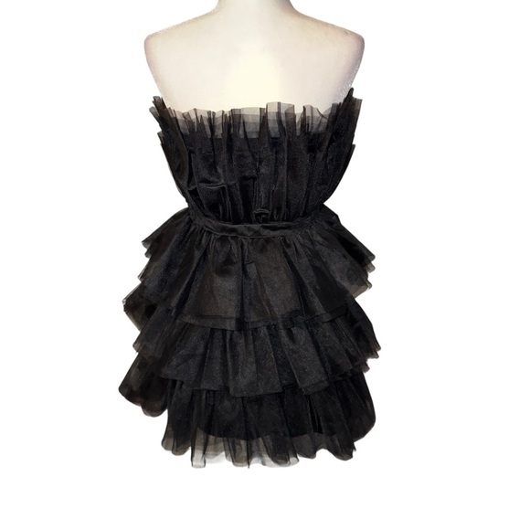 Entro Black Strapless Tiered Ruffle Tulle Flirty Party Mini Dress Size Small - Picture 5 of 11